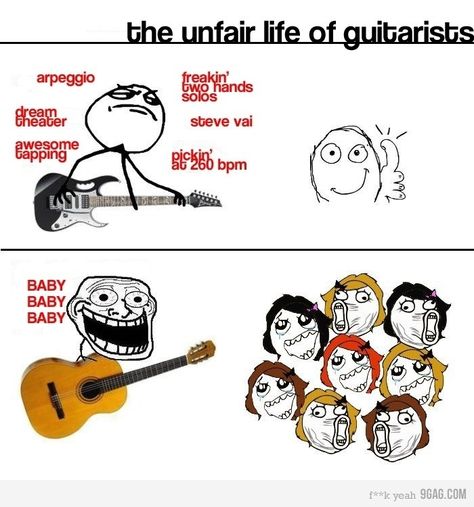 The Unfair Life of Guitarists. Real guitar players vs. justin bieber Unfair Life, Funny Guitar, Musician Humor, Viking Metal, Steve Vai, Dream Theater, Music Ideas, Rage Comics, Troll Face