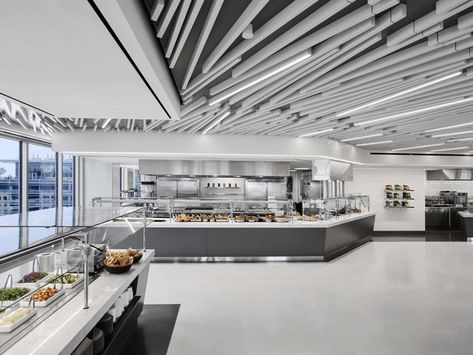 Futuristic School, Canteen Design, Office Cafeteria, Cafeteria Design, School Building Design, Kitchens Ideas, Campus Design, Retail Space Design, Concrete Stained Floors