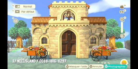 Acnh Chapel, Acnh Canal Ideas, Acnh Kingdom, Acnh Church, Acnh Countryside, Acnh Buildings, Acnh Winter, Cottagecore Animal Crossing, French Coastal