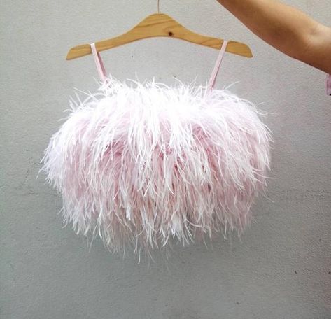 Pink Feather Top, Bridal Separates Tops, Feather Crop Top, Feather Cocktail Dress, Feather Prom Dress, Feather Top, Feather Tops, Pastel Outfit, Bridal Separates