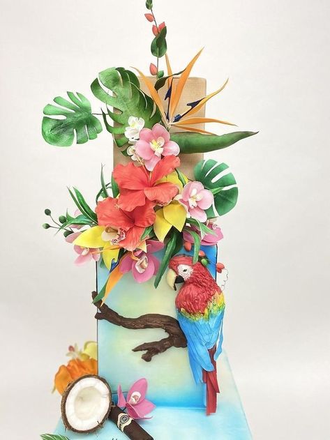 Tropical Jungle Cake, Havana Cake, Cuban Cake, Flamingo Cakes, Tropical Cakes, Tropical Birthday Cake, Havana Nights Party Theme, Hawaii Cake, Cupcake Photography