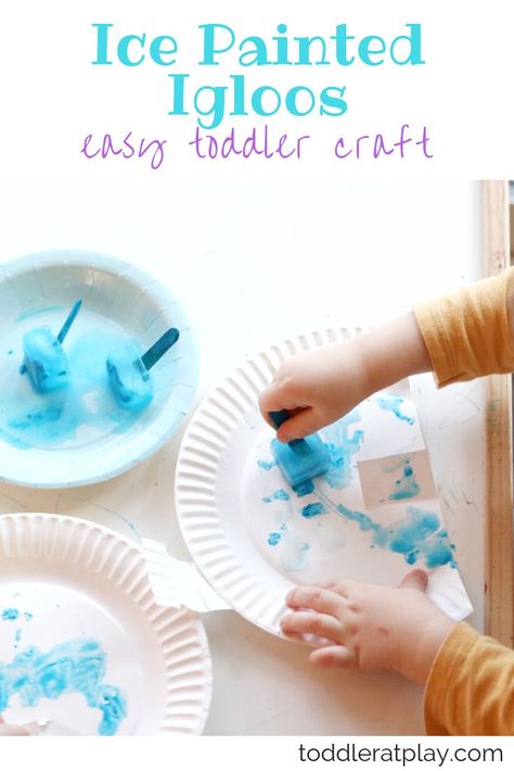 These Ice Painted Igloos are super easy to make and are so fun for young children! #igloocrafts #icepainting #toddlercraft Ice Crafts For Preschoolers, Ice Projects For Preschool, Attic Animal Crafts For Toddlers, Artic Animals Activities Toddler, Polar Animal Crafts For Toddlers, Igloo Art For Toddlers, Arctic Art For Toddlers, Igloo Activities For Toddlers, Arctic Animals Preschool Activities Art