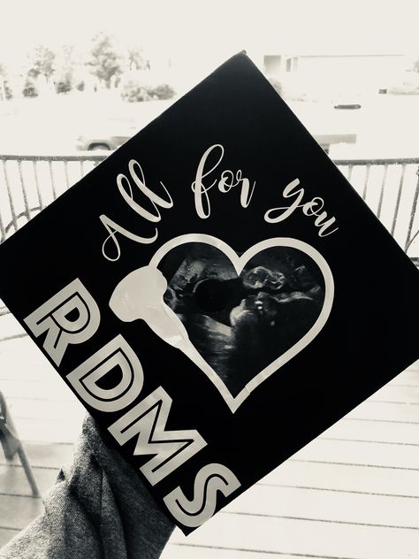 RDMS graduation. Ultrasound graduation cap.  ARDMS Graduation Cap Designs Ultrasound Tech, Rdms Grad Cap, Sonography Cap Decoration, Ultrasound Grad Cap, Sonographer Graduation Pictures, Sonographer Graduation Cap, Ultrasound Tech Graduation Cap, Ultrasound Tech Graduation Pictures, Sonography Graduation Cap