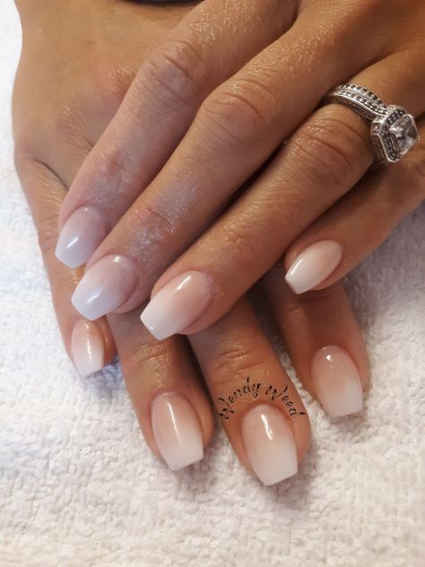 Ombre French Manicure Coffin, Super Short Ombre Nails, French Ombre Nails Squoval, Natural Nails Ombre French, Ombre Ballerina Nails Short, French Umbra Nails, Nails Acrylic Ombre French Tips, French Tip Fade, Blended French Tip Nails