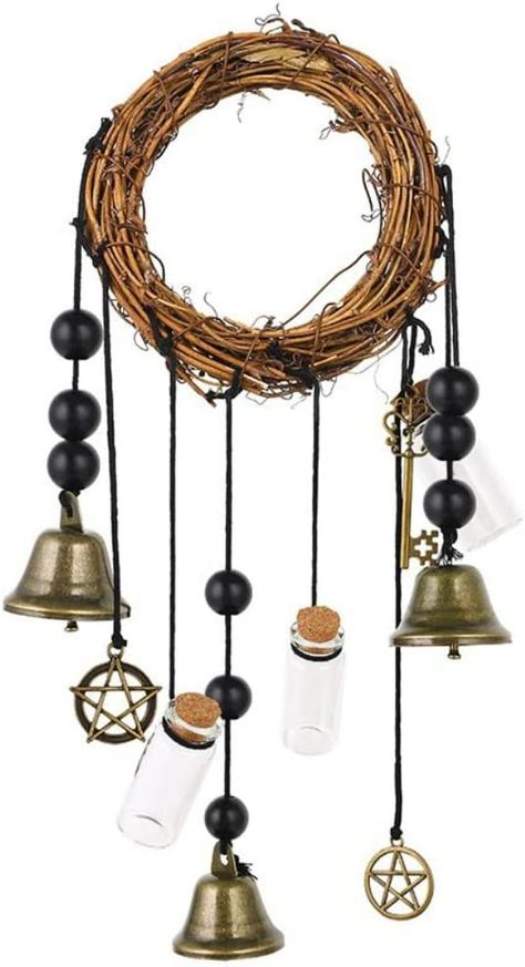 Witch Bells Protection Handmade Witch Bells Wreath Witchcraft Supplies Pentagram Witch Rattan Bells Home Protection Door Hanger Hanging for House Warming (#7) : Amazon.co.uk: Home & Kitchen Witchcraft Decor, Witch Bells, Witch Home, Hanging Witch, Doorknob Hangers, Wiccan Magic, Memorial Wind Chimes, Diy Wind Chimes, Witchcraft Supplies