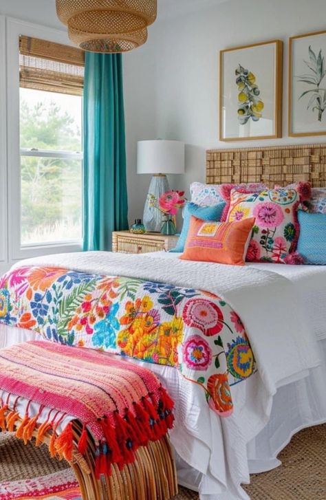 Summer Room Decor, Summer Bedroom, Slaap Lekker, Bright Colored, Dream House Interior, Room Inspiration Bedroom, Room Ideas Bedroom, Dream House Decor, Beautiful Bedrooms