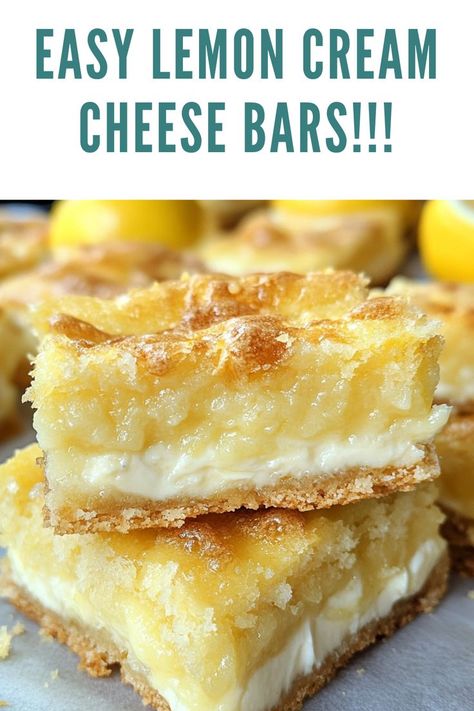 Ingredients: 8 ounces cream cheese, full fat and softened 1 tube of crescent roll dough 2 lemons, juiced and zested... Lemon Cream Cheese Bars Recipe, Dessert Lemon, Lemon Cream Cheese Bars, Cheese Bars, Cream Cheese Bars, Lemon Bar, Lemon Cream Cheese, Lemon Bars Recipe, Cream Cheese Desserts