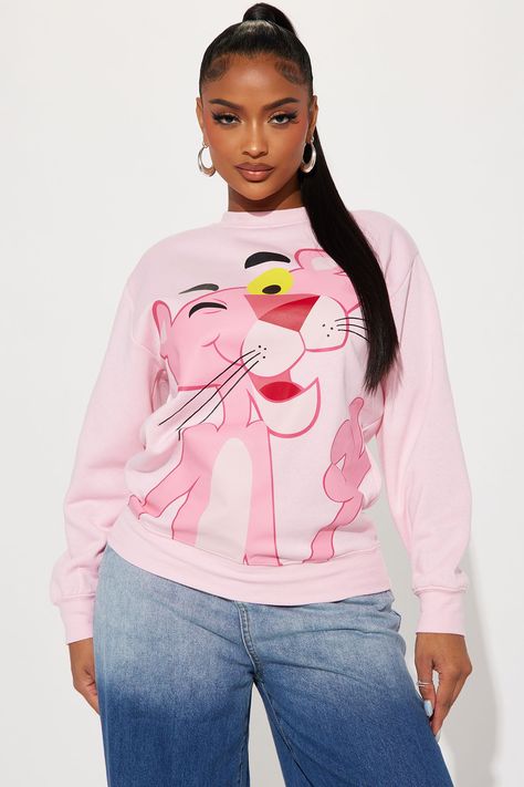 Available In Pink. Crew Neck Sweatshirt Long Sleeve Pink Panther Graphic Front And Back Screen Ribbed Hem Disclaimer: Due To The Printing Process A Difference In Saturation May Occur. Each Garment Is Unique. 60% Cotton 40% Polyester Imported | Pink Panther Sweatshirt size Medium by Fashion Nova Pink Crew Neck Sweatshirt, Panther Graphic, Pink Crew Neck, Pink Panther, Pink Panthers, Pink Sweatshirt, Graphic Tees Women, Pink Fashion, Top Tee