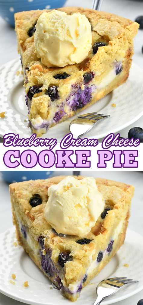 Blueberry Cheesecake Cookie Pie Fresh Blueberry Cheesecake, Blueberry Cheesecake Cookies, Cream Cheese Cookie, Cheesecake Cookie, Homemade Crust, Blueberry Cookies, Blueberry Cream Cheese, Cheesecake Cookies, Delicious Cookie Recipes