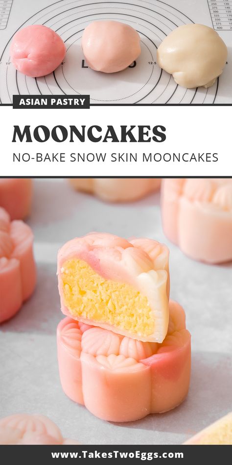 Snow Skin Mooncake Recipe, Snowy Mooncake Recipe, Custard Mooncake Recipe, Mooncakes Recipe Easy, Mooncake Craft Preschool, Marshmallow Moon Cake, Moon Cake Snow Skin, No Bake Mooncake, Easy Moon Cake Recipe