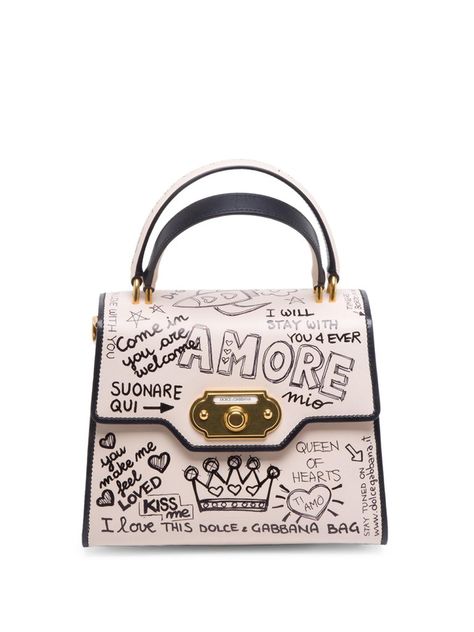 Dolce & Gabbana Graffiti Top, Dolce And Gabbana Handbags, White Shoulder Bag, Medium Handbags, Pink Handbags, Genuine Leather Purse, Leather Shoulder Handbags, Top Handle Bags, Mens Leather Bag