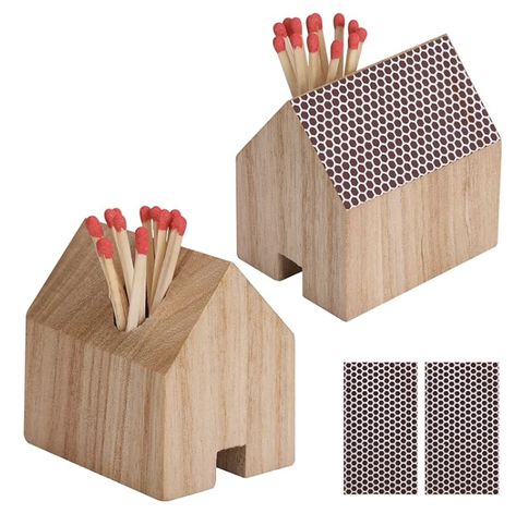 Diy Match Holder, Fireplace Matchstick Holder, Diy Match Stick Holder, Ceramic Match Holder With Striker, Matchstick Holder And Striker, Match Striker, Natural Life, Wooden House, Handmade Wood