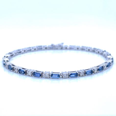 # 8 - Montana Yogo Sapphire Baguette & Diamond Line Bracelet 14K White Gold #ring #yogo #yogosapphires #montanasapphirering#yogo #yogosapphire #montana #montanasapphire #macsgems #sapphire #gemstone #montanayogosapphire #gems #americangemstones #naturalsapphire #gemmountain #sapphireblue #handmadejewelry #sapphirejewelry #naturalgemstone #bluesapphire #followersofinstagram #bigskycountry #ethicallymined #instagramjewelry #fourosix #MadeInMontana #montanajewelry #tealsapphire #montanamade Yogo Sapphire, Montana Sapphires, Montana Sapphire Ring, Instagram Jewelry, Bracelets Set, White Gold Bracelet, Montana Sapphire, Sapphire Bracelet, Gorgeous Bracelet