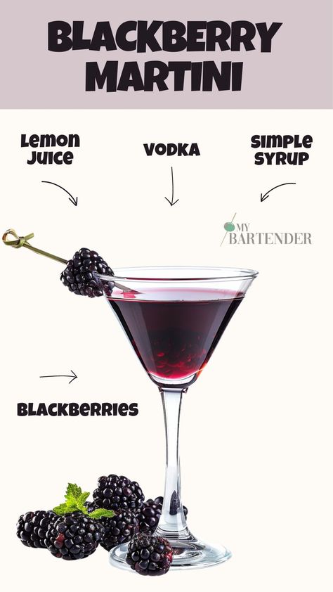 Different Martinis, Black Martini Recipe, Easy Martini Recipes, Caffe Ideas, Blackberry Cocktails, Blackberry Martini, Alcoholic Drinks Vodka, Blackberry Cocktail, Blackberry Drinks