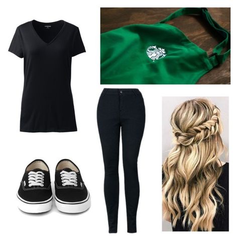 "Starbucks Worker" by danaishgames on Polyvore featuring Lands' End Starbucks Worker Costume, Starbucks Dress Code Outfits, Starbucks Employee Outfit Ideas, Starbucks Employee Outfit, Starbucks Dress Code, Barista Costume, Starbucks Barista Training, Starbucks Worker, Starbucks Halloween Costume