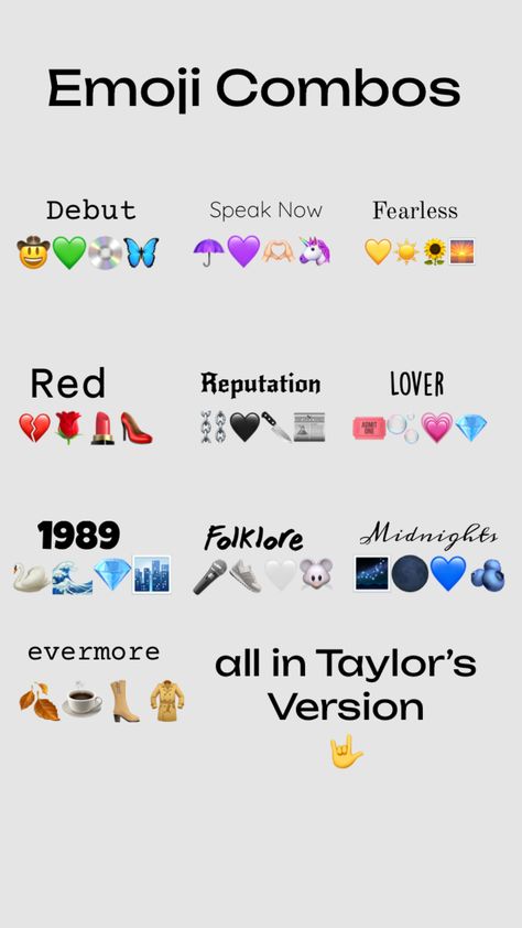 #taylorswift #taylor #album #albumcombos #albumemojicombos #taylorswiftalbum #emoji #emojicombos #taylorswiftalbumemojicombos Taylor Swift Emojis, Taylor Album, Emoji Combos, Taylor Swift, Swift