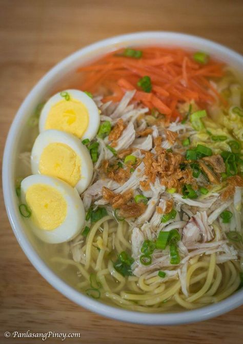 Chicken Mami Recipe Panlasang Pinoy Mami Noodles Recipe, Chicken Mami Filipino Recipe, Merienda Pinoy, Chicken Mami Recipe, Mami Recipe, Chicken Mami, Pork Ramen Recipe, Filipino Soup Recipes, Filipino Pork Recipes