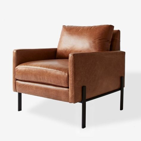 Gunnison Cognac Leather Chair Waldek Low Table #moderninteriordesign #modernfurniture #modern #leather #chair Cognac Leather Chair, Spanish Accents, Modern Leather Chair, Leather Chair Living Room, Pelan Rumah, Living Vintage, Leather Chairs, Leather Accent Chair, Office Sofa