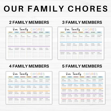 Laundry Schedule Family Of 5, Family Chore Chart Printable Free, Family Chore Chart Ideas, Weekly Family Schedule, Chore Chart Family, Family Chore List, Chore Calendar, Household Chores Chart, House Chores List