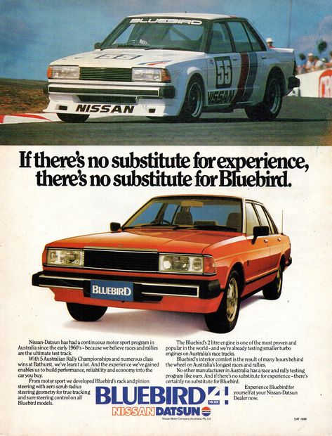 https://flic.kr/p/GN9NG2 | 1983 Nissan Datsun Bluebird 4 Cylinder Sedan George Fury Aussie Original Magazine Advertisement Showa Retro, Nissan Bluebird, Datsun Bluebird, Japanese Ads, Aussie Muscle Cars, Australian Cars, Ad Car, Magazine Advertisement, Vintage Auto