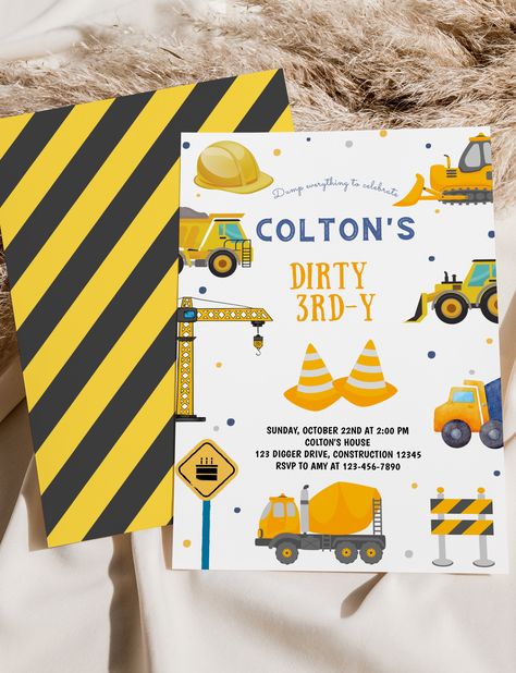 Excavator Third Birthday, Dirty Third-y Birthday Party, Dirty 3rdy Birthday Theme Boy, Dirty 3rd Y Party, Third Birthday Theme, Excavator Birthday, 3rd Birthday Boy, Boys 2nd Birthday, 3rd Birthday Party For Boy