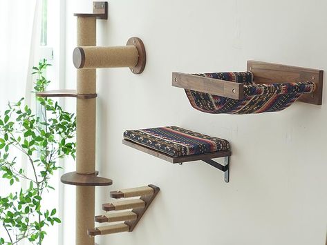 Amazon.com: FUKUMARU Cat Hammock Wall Mounted, Kitty Beds and Perches, Walnut Wooden Cat Wall Furniture, Stable Cat Wall Shelves for Sleeping, Playing, Climbing, and Lounging, Figured Stripe Cat Shelves : Pet Supplies Diy Climbing Wall, Cat Wall Shelves, Outdoor Cat Enclosure, Cat Wall Furniture, Cat Steps, Wall Furniture, Outdoor Cat, Cat Hammock, Cat Enclosure