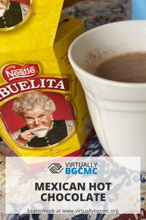 Mexican chocolate is made up of cacao nibs, sugar, and cinnamon. This type of hot chocolate has a more granular texture than what most are used to. The two most popular brands that are available in the U.S. are “Ibarra” and Nestle’s “Abuelita”. Show us your Mexican Hot Chocolate at virtual@bgcmc.org Mexican Chocolate Drink Recipes, Mexican Hot Chocolate Recipe Abuelita Crock Pot, Mexican Hot Chocolate Abuelita, Abuelita Hot Chocolate Crockpot, How To Make Abuelita Hot Chocolate, Chocolate Abuelita Recipe, Mexican Hot Cocoa Recipe, Abuelita Hot Chocolate Recipe, Hot Chocolate Without Milk