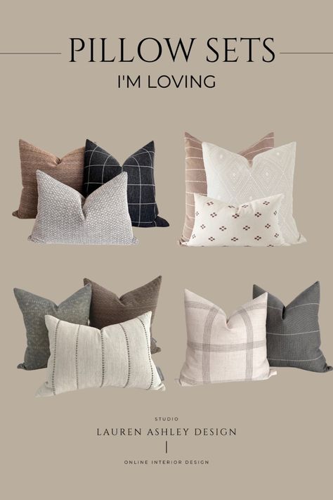 Studio Mcgee Style, Light Brown Couch, Taupe Couch, Couch Pillow Arrangement, Mcgee Style, Mcgee Living Room, Studio Mcgee Living Room, Light Gray Couch, Cushion Combinations