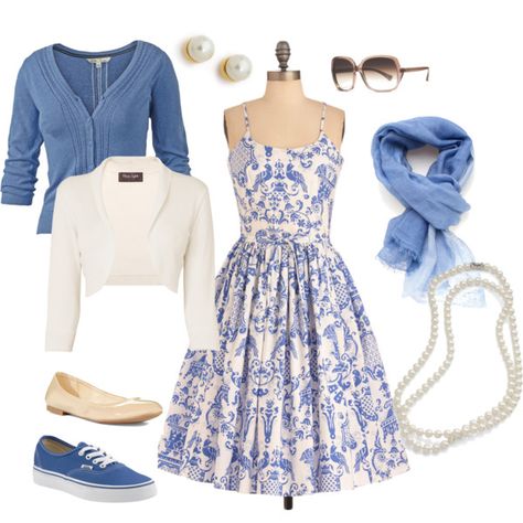 "Norma Bates" by karajohnson-1 on Polyvore. I am stealing this character's entire vintage-y wardrobe. Norma Bates, Blue Dress Outfits, Fashion D, Flirty Dresses, Style Crush, Formal Style, Look Vintage, Fashion Sense, Blue Dress