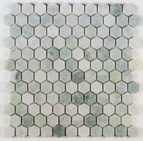 Ming Green Polished Marble 1″ Hex Marble Shower Tile, Briarcliff Manor, Westchester County, Bathroom Tile, Green Marble, Shower Tile, Tile Bathroom, Tile, Marble