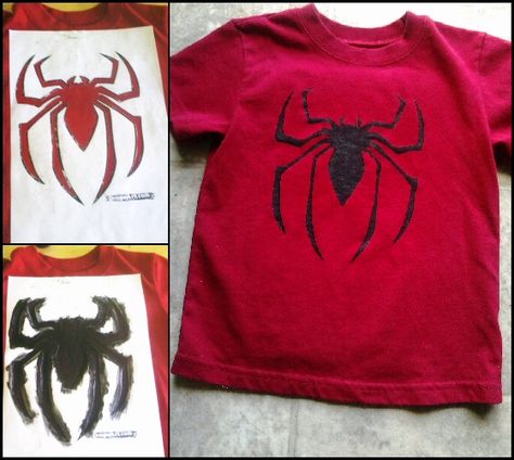 Spider Man Bleach Shirt, Diy Spider Man Shirt, Spiderman Diy Shirt, Diy Spiderman Shirt, Spiderman T Shirt Design, Shirt Painting Ideas Men, Fabric Paint Shirt Ideas, Spider Man Ideas, Painted Shirts Diy