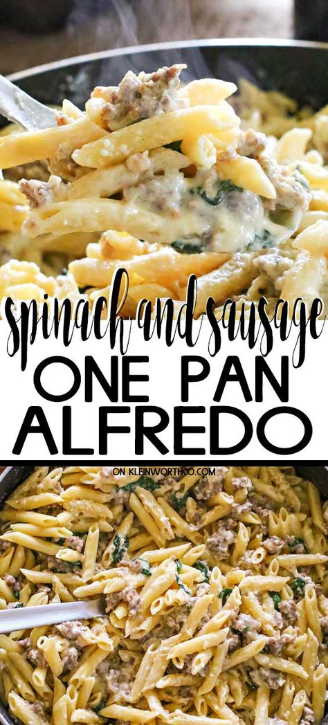 You CAN do holiday entertaining in less than one hour with easy family dinner ideas like this Spinach & Sausage One-Pan Alfredo. Simple & delicious! Easy Family Dinner Ideas, Spinach Sausage, Spinach Pasta Recipes, Pan Pasta, Pan Dishes, One Pan Pasta, Easy Family Dinner, Family Dinner Ideas, Savory Meals