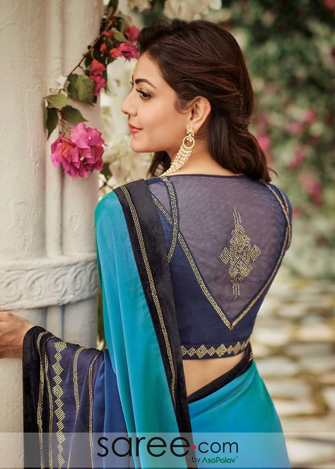 Net Blue Blouse Designs, Net Saree Blouse Designs, Blouse For Saree, Blue Blouse Designs, Latest Blouse Designs, Netted Blouse Designs, Cotton Blouse Design, Royal Blue Blouse, Backless Blouse Designs