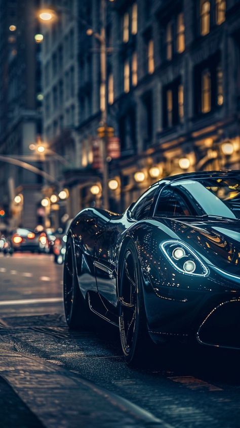 Prompt 👉a black sports car parked on a city street at night, a photo, by Emanuel Witz, renaissance, many exotic high end features, manhattan, amazing wallpaper, luxury, lit from the side, attractive and good looking, gotham city style, luxurious, miniature of a sports car, 1k hd, morning shot, absolutely outstanding 👉 if Like, please Follow and Share AI Graphics Studio 👇Contact on WhatsAPP: http://tiny.cc/aigraphicsstudio #aigraphicsstudio #AI #DigitalMarketing #digitalartist #digitalart #d... Black Sports Car, City Street At Night, Street At Night, Wallpaper Luxury, Amazing Wallpaper, Good Looking Cars, City Street, Expensive Cars, Gotham City