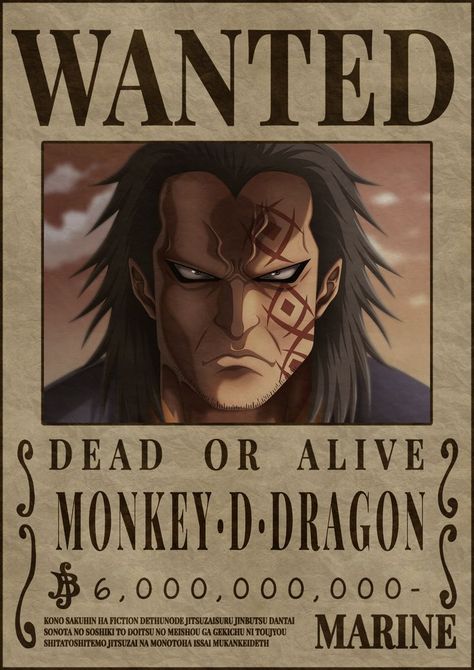 Dragon One Piece, Monkey D Dragon, Wanted Poster, Dead Or Alive, One Piece