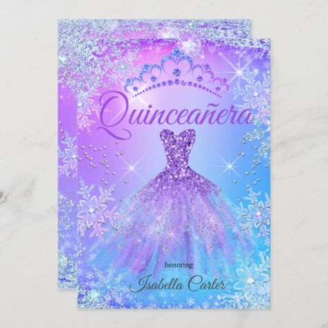 $2.95 | Quinceanera Purple Pink Blue Winter Wonderland 2 - snowflakes winter wonderland, princess quinceanera, 15th birthday party, princess, quinceanera, tiara, purple, pink, blue, frozen winter wonderland Quinceanera Purple, Winter Quinceanera, Blue Winter Wonderland, Winter Wonderland Invitations, Quinceanera Tiaras, Quinceanera Party, Blue Winter, Quinceanera Invitations, Frozen Birthday Party