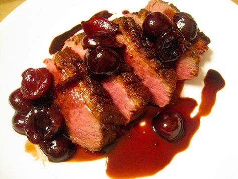 Duck Breast with Cherry Sauce - Powered by @ChefPepin Gourmet Entrees, Roasted Duck Recipes, Roasted Duck Breast, Duck Breast Recipe, Cherry Compote, Culinary Classes, Cherry Sauce, Duck Breast, Roast Duck