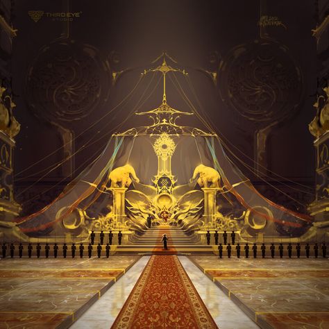 ArtStation - Throne of ZILLIONAIRE. , Amol Hirawadekar Gold Throne Room Fantasy Art, Golden Throne Room Fantasy Art, Fantasy Throne Chair, Throne Concept Art, Fantasy Throne Room, Fantasy Vault, Fantasy Throne, Throne Design, Pillars Design