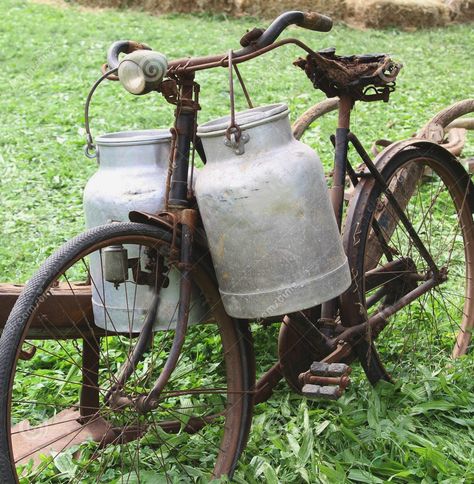 Love it Dutch Farms, Old Milk Cans, Old Bicycle, Goat Farming, Farms Living, Old Bikes, Dairy Farms, Down On The Farm, Milk Cans