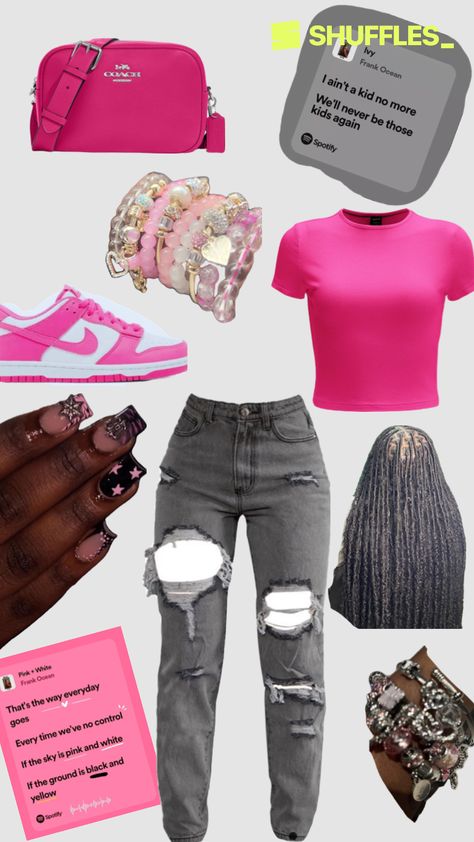 Created by kenzienextdoor on Shuffles Fuschia Dunks Outfit, Pink Dunks Outfit, Nike Dunk Outfit, Hot Pink Outfit, Dunk Outfit, Dunks Outfit, Cool Braid Hairstyles, Outfit Inspo Casual, Cute Lazy Day Outfits