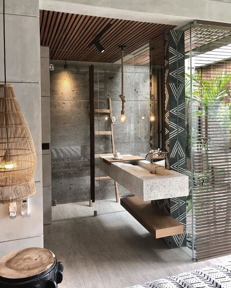 Modern Balinese Interior, Balinese Bathroom, Balinese Interior, Balinese Decor, Bali Design, Canggu Bali, Bali Style, Polished Concrete, Kitchen Projects