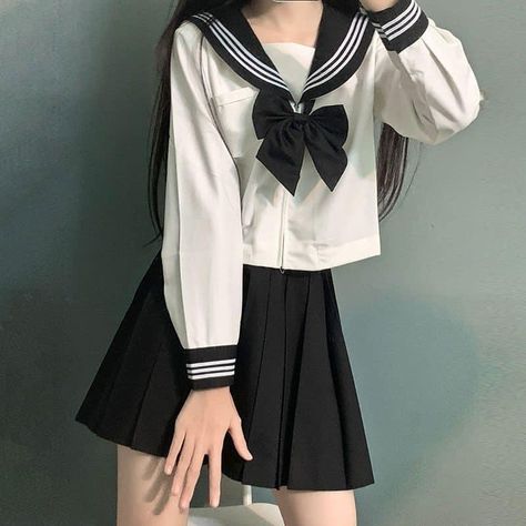 Cute Japanese School Outfits, Sailor School Uniform, Black School Uniform, Winter Formal Dresses Long, Japanese Uniform, Sailor Uniform, Navy Blue Prom Dresses, Long Sleeve Suit, School Uniform Fashion