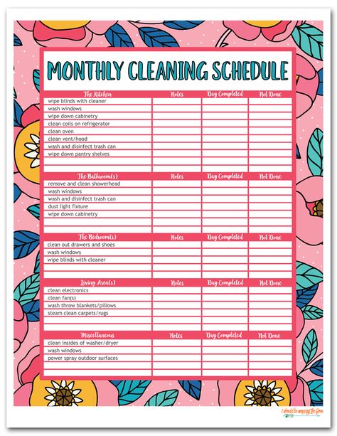 This Free Printable Cleaning Schedule (available in Daily, Weekly, and Monthly versions) is perfect to get your household tasks in order. Monthly Cleaning Calendar, Printable House Cleaning Schedule, Cleaning Calendar Printable, Free Printable Cleaning Schedule, Cleaning Template, Beauty Routine Schedule, Cleaning Calendar, Free Printable Cleaning, Monthly Cleaning Schedule