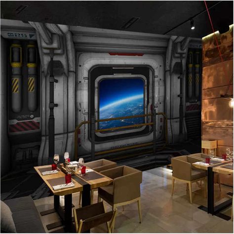 Custom Wall Paper 3D Stereoscopic Spaceship Bar Restaurant Industrial Wind Wall Decor Mural Wallpapers for Living Room Walls 3D| | - AliExpress Living Room Wall Wallpaper, Wallpapers For Living Room, Decor Mural, Cabin Bedroom, Paper 3d, 3d Wallpapers, Room Walls, Star Wars Party, Wallpaper Living Room