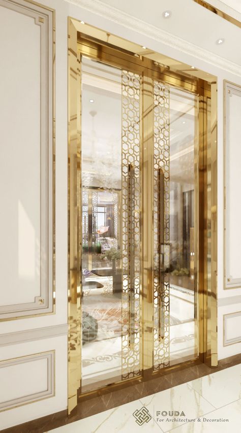 Ground Floor Neoclassic Design In Abu Dhabi on Behance Gate And Fence Ideas, Neoclassic Design, Luxury Entrance, Luxury Hotel Design, Glass Door Design, Gate Wall Design, Modern Fence Design, Retail Store Interior Design, Elegant Doors