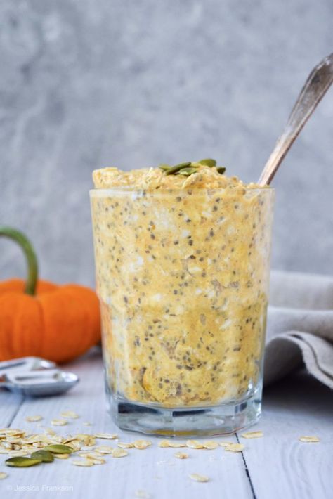 Pumpkin Chia Overnight Oats (Dairy-Free) | A Simplified Life Overnight Oats Chia Seeds, Dairy Free Overnight Oats, Pumpkin Chia Pudding, Chia Overnight, Simplified Life, Pumpkin Overnight Oats, Chia Overnight Oats, Pumpkin Spice Syrup, Oats Recipe