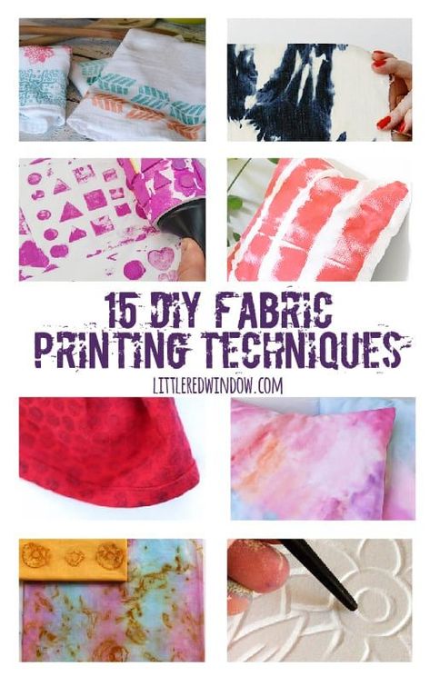 15 DIY Fabric Printing Techniques to try! littleredwindow.com Stripe Cushion, Cream Marble, Fabric Paint Diy, Print On Fabric, Fabric Painting Techniques, Watercolor Fabric, Work Diy, Paint Stripes, Easy Craft Projects