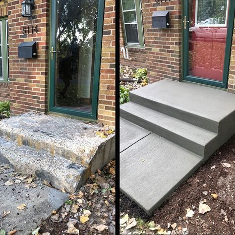 College Exterior, Repairing Concrete Steps, Front Step Ideas, Front Porch Step, Concrete Front Steps, Painted Porch Floors, Cement Steps, Concrete Front Porch, Diy Concrete Patio