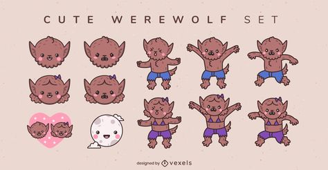 Cute Werewolf, Werewolf Illustration, Werewolf Drawing, Werewolf Girl, Family Vector, Vector Character Design, Monster Characters, Graphic Projects, Vector Character