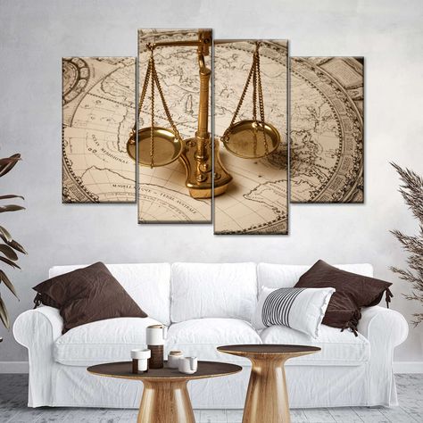 International Law Multi Panel Canvas Wall Art is an elegant addition to your workspace or law office. This high-quality art print is designed with premium materials to truly complement your existing decor. Advocate Office, Law Office Design, Lawyer Office Decor, Law Office Decor, Lawyer Office, International Law, Brown Wall Art, Reception Area, Law Office